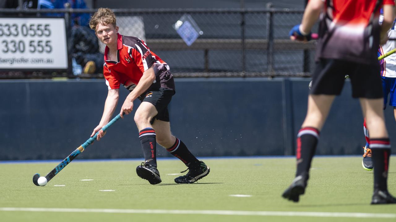 Thomas Davis of Past High against Rangeville in J1 boys grand final hockey at Clyde Park, Saturday, September 10, 2022. Picture: Kevin Farmer
