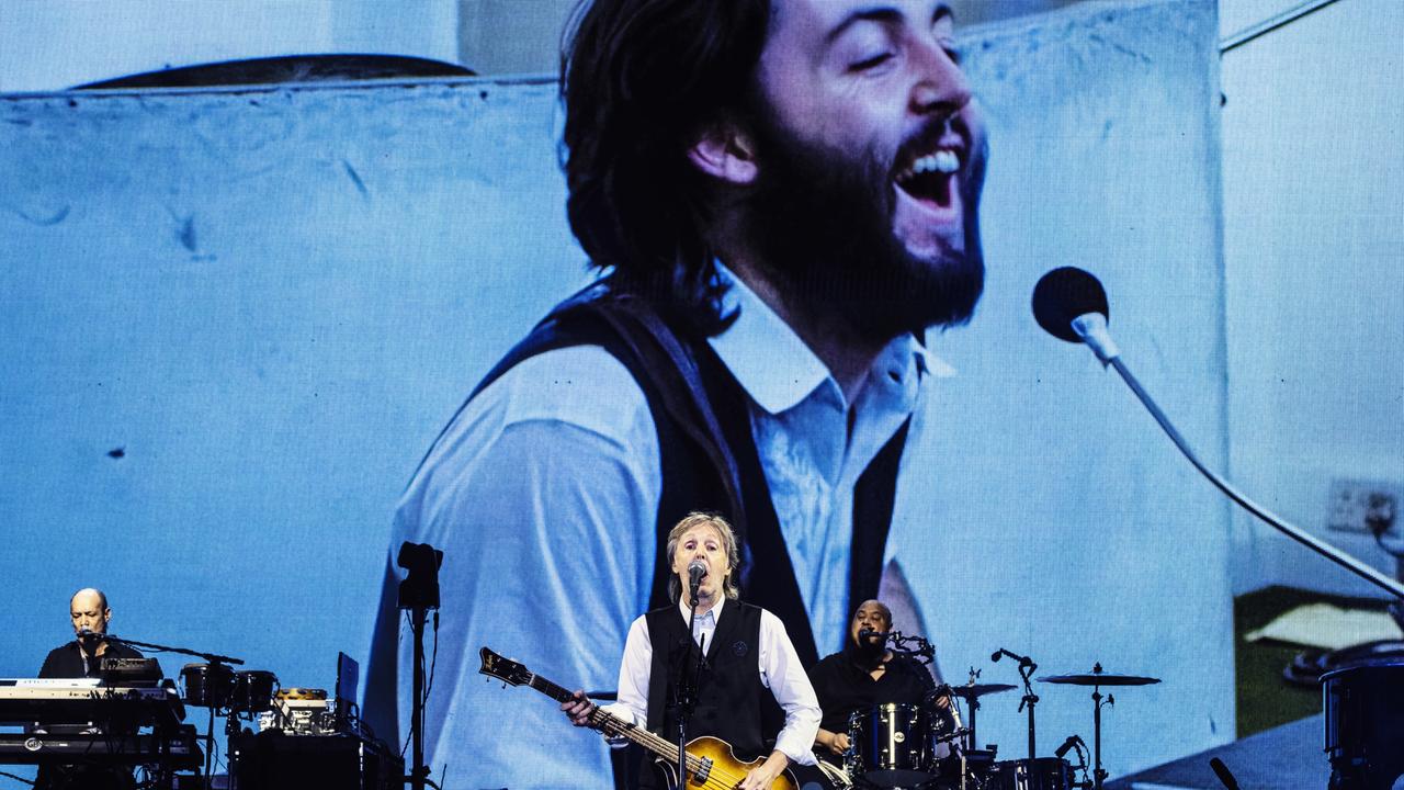 Paul McCartney performs at Glastonbury in 2022 before footage of a famous Beatles’ event. Picture: MPL Communications