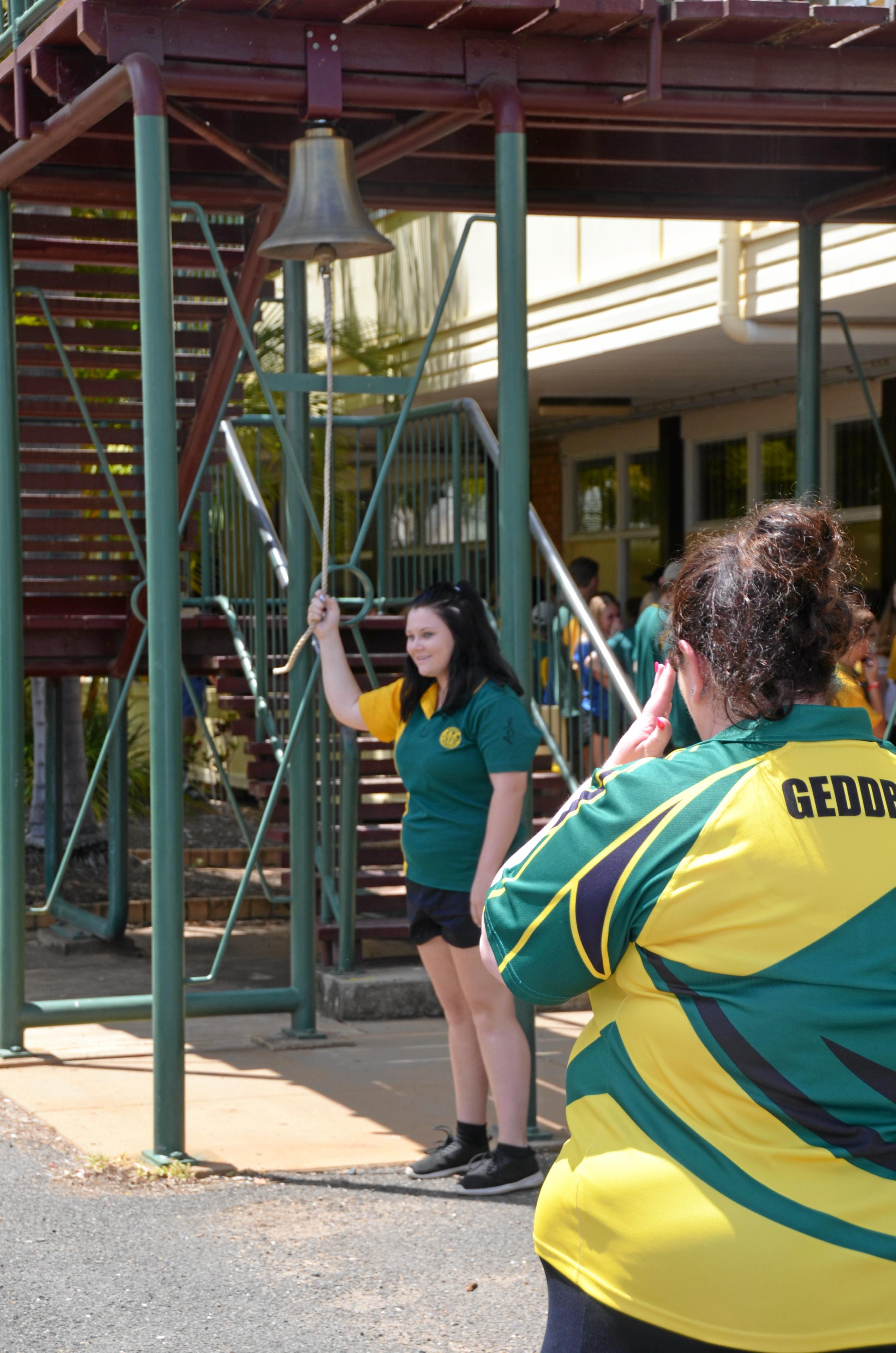 Burnett State College had 39 Year 12 graduates ring the school bell before they walked out the gates as students for the last time. Picture: Felicity Ripper