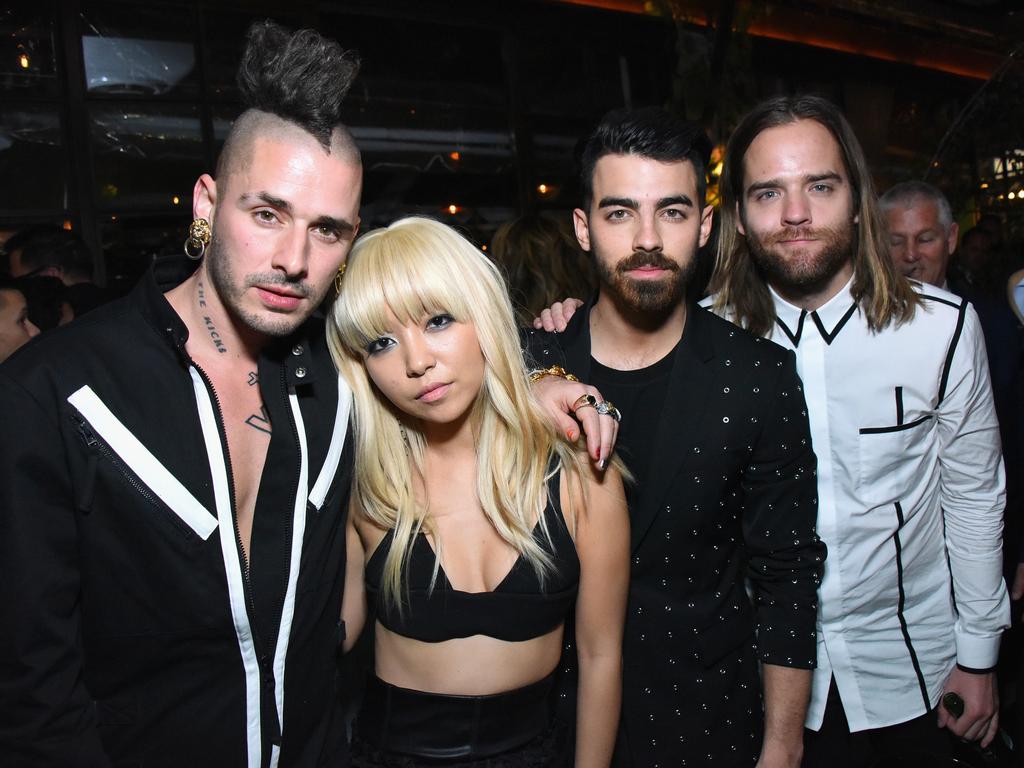 Cole Whittle, Jinjoo Lee, Joe Jonas, and Jack Lawless of DNCE at a celebration of music with Republic Records, in partnership with Absolut and Pryma, at Catch LA on February 12, 2017 in West Hollywood, California. Picture: Getty