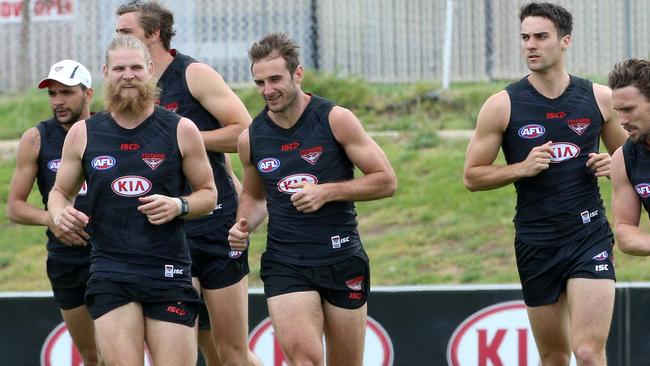 Xavier Richards trains alongside the likes of Michael Hurley and Jobe Watson. Picture: Hamish Blair