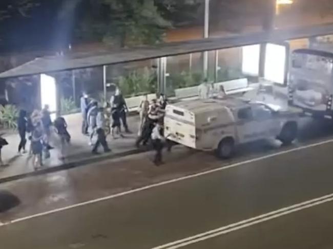 A brawl of approximately 40 teens broke out at Manly Wharf last night around 9 pm, 9 January 2025. Picture: Suppliedhttps://manlyobserver.com.au/couple-save-boy-begging-for-life-in-manly-wharf-teen-brawl/