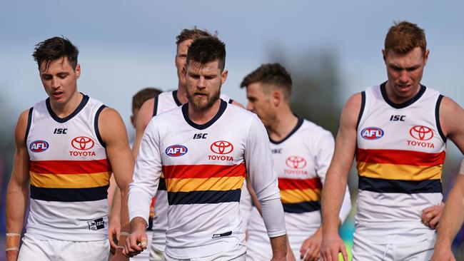 Leaving the ground in Ballarat after the Round 23 loss to the Bulldogs last year. Picture: AAP