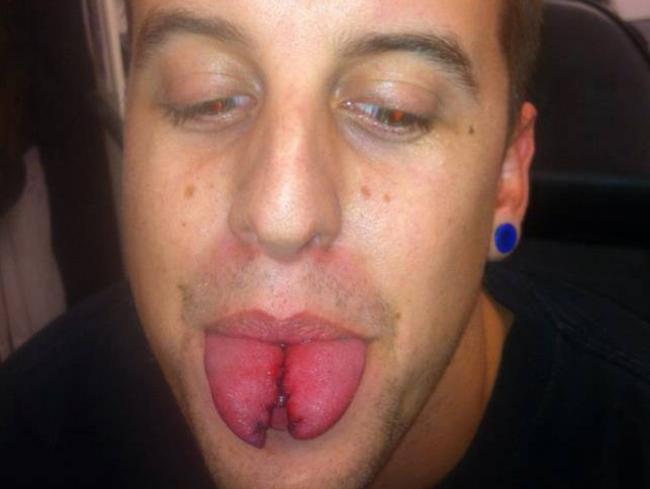 A Facebook image of a tongue split Brendan Russell said he had performed.