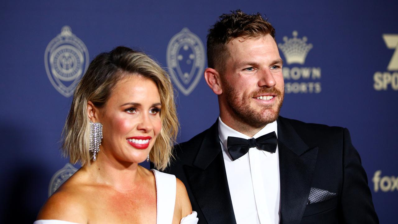 Aaron and Amy Finch at the 2020 Allan Border Medal. Photo by Graham Denholm/Getty Images