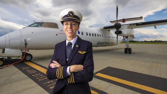 Captain Louise Pole at Brisbane Airport. Picture: Glenn Hunt