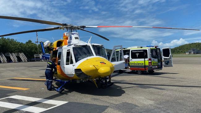 RACQ CQ Rescue transported a tourist stung on the face by an Irukandji jellyfish in the Whitsundays on Friday. Picture: RACQ CQ Rescue.