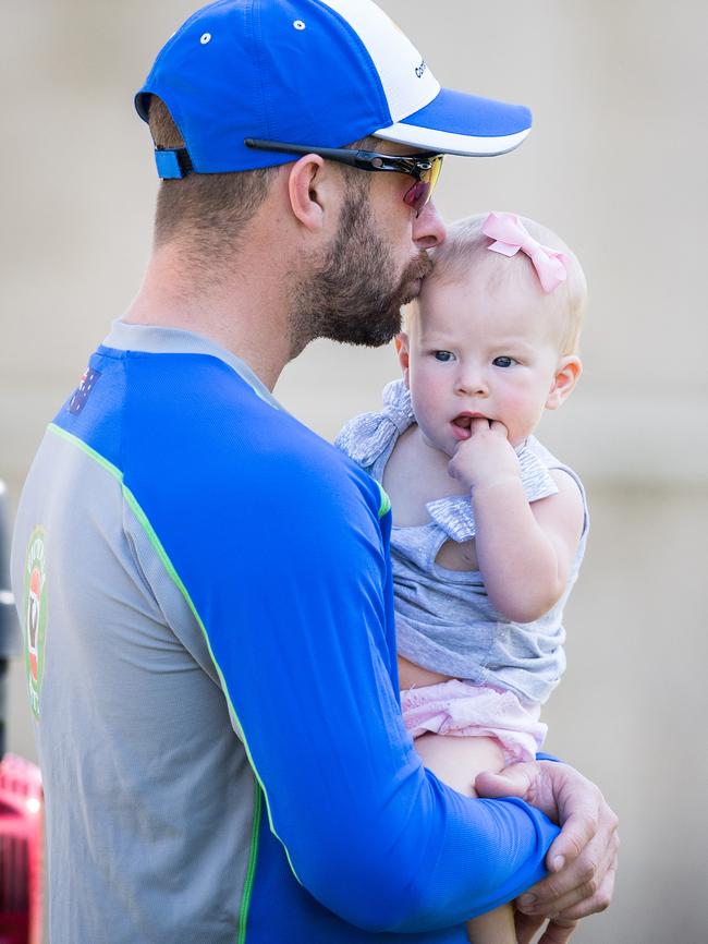 Matthew Wade and daughter Winter. Picture: Stuart Walmsley