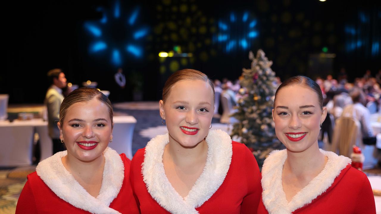 Emerson Bell, Addison Hartwig and Sianna Thew at the 2023 Christmas Appeal - Gold Coast Leaders Business Breakfast at The Star Gold Coast. Picture, Portia Large.