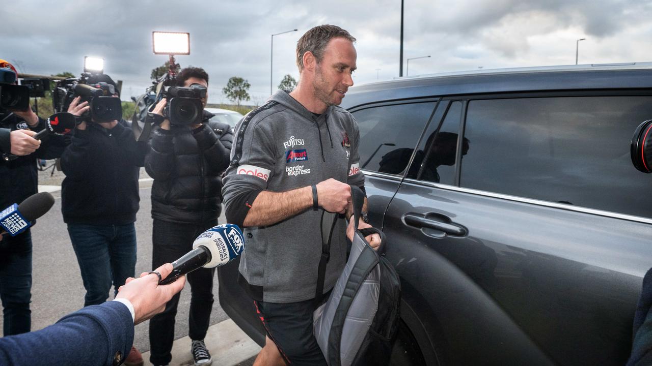 Ben Rutten leaves Essendon HQ amid the drama. Picture: Tony Gough