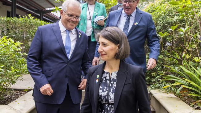 Scott Morrison and NSW Premier Gladys Berejiklian on Friday. Picture: Getty Images