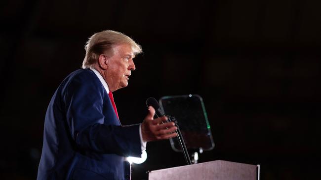 President Donald Trump speaks at a campaign rally.