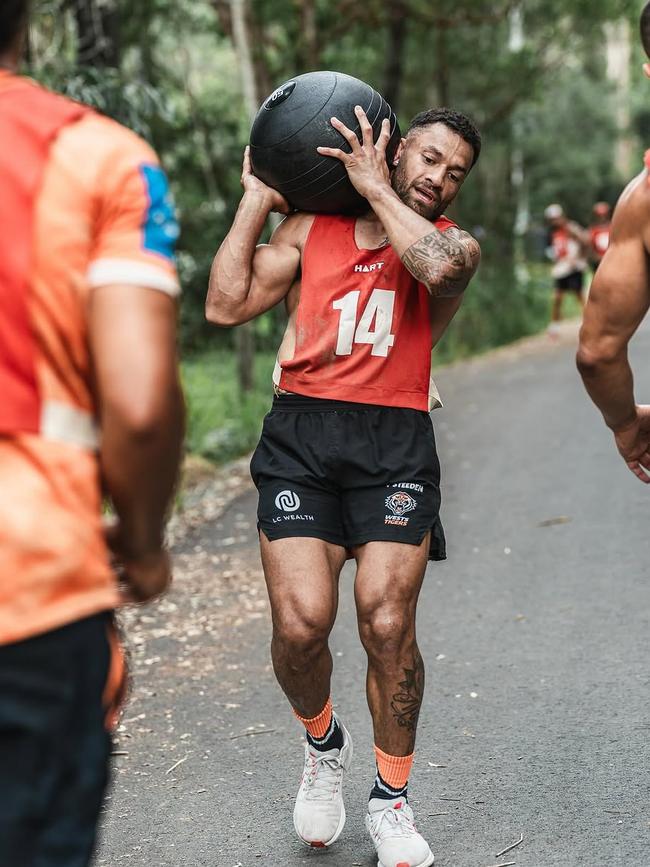 Apisai Koroisau during the Tigers' pre-season army camp. Picture: Wests Tigers