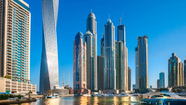 Dubai Marina, with the Princess tower and the Cayan (Infinity) tower. UAE.