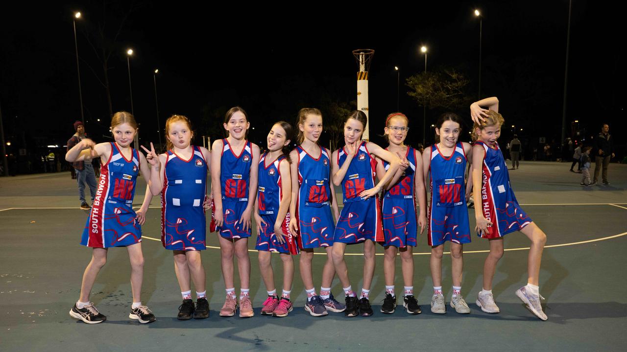 South Barwon Red under-11 netball team pull their funniest faces.
