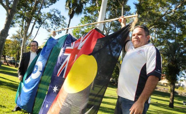 Mark Allan and Richard Mason launched NAIDOC Week with flying flags. Picture: Renee Pilcher