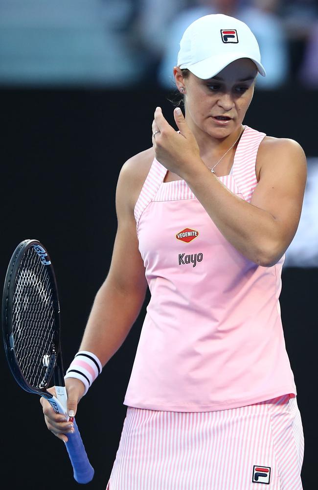 Australian Ashleigh Barty also wore a pink Fila outfit during her Australian Open matches. Picture: Getty Images