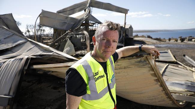 City of Port Lincoln CEO Matthew Morgan at the burnt-out Port Lincoln Resource and Recovery Centre. Picture: Robert Lang