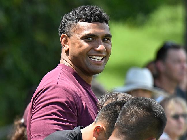 Tevita Pangai Jr watches pre season Broncos training at Red Hill. Picture: Lyndon Mechielsen/Courier Mail