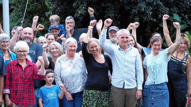 Bellingen Shire Council Mayor Dominic King and supporters celebrating the vote. Picture: ilovebelloshire