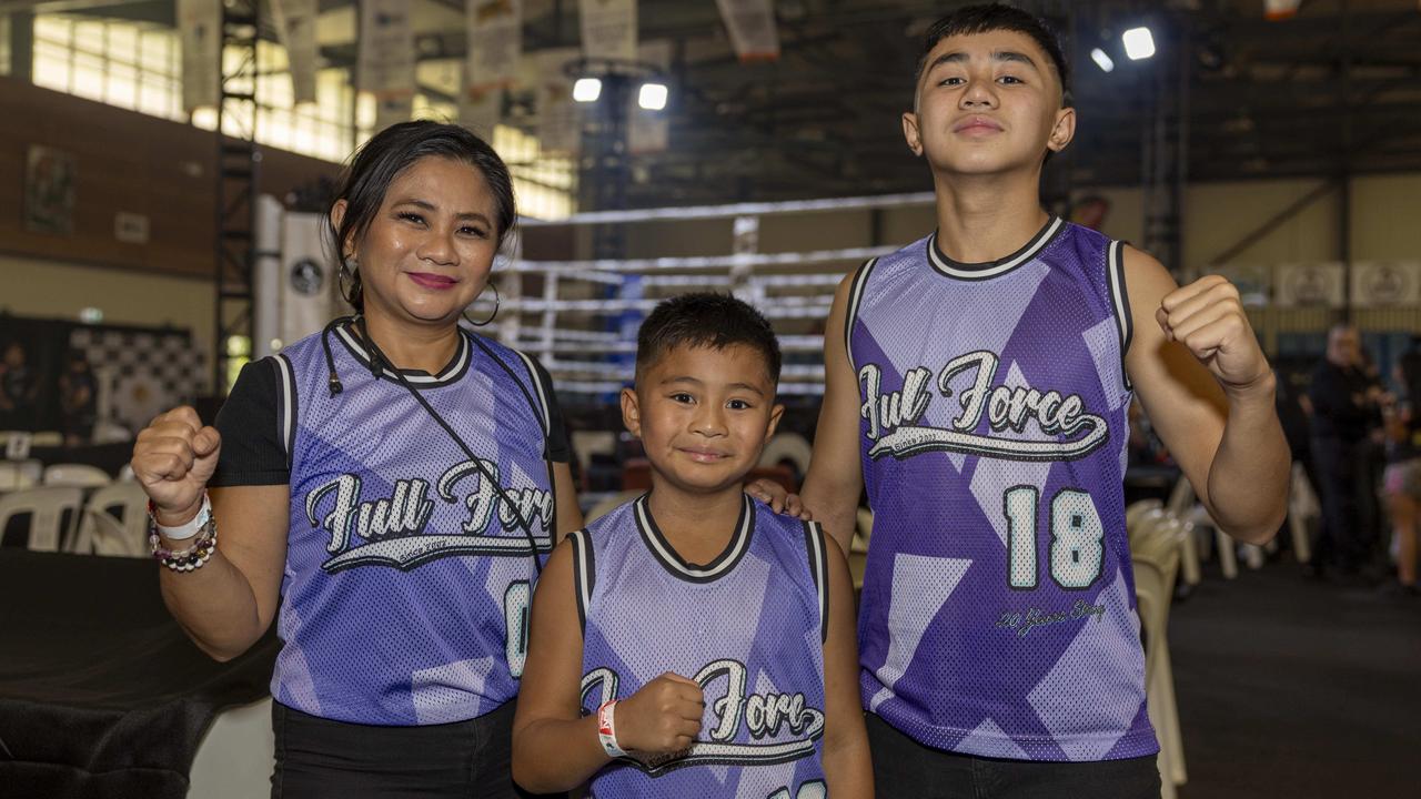 Kristine Badato, Zekie Badato and Israel Badato at the NT Fight Series XI at Ventia Stadium. Picture: Pema Tamang Pakhrin