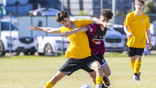 Ryan Rivett in the Queensland Schools Premier League Football.Picture: Richard Walker