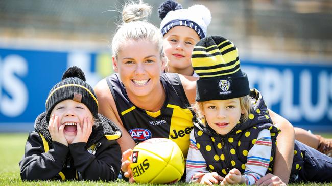 Katie Brennan with some young Richmond fans. Picture: Nicole Cleary