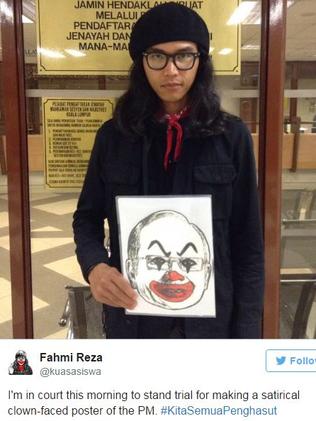 Malaysia’s ‘Banksy’, artist Fahmi Riza posted this on Twitter after he was charged over depicting Malaysian prime minister Najib Razak as a clown.