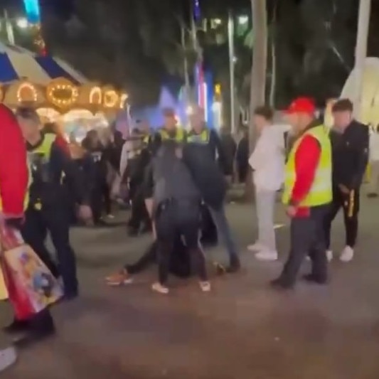 A wild brawl marred the final night of the Royal Adelaide Show on Sunday. Picture: 7NEWS