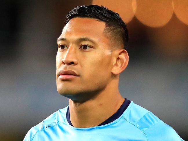Israel Folau of the Waratahs looks on prior to the Round 19 Super Rugby match between the NSW Waratahs and the Brumbies at Allianz Stadium in Sydney, Saturday, July 14, 2018. (AAP Image/Jeremy Ng) NO ARCHIVING, EDITORIAL USE ONLY