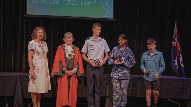 Three school students were awarded for outstanding citizenship qualities; Kooper Sauer, Swaran Lachaiya and Taitt Green. Picture: Warren Gifkins