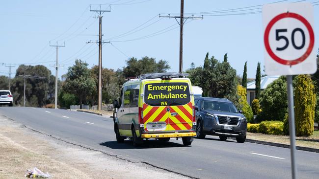 An ambulance drives on Beach Road, Goolwa. Saturday, November 18, 2023. (The Advertiser/ Morgan Sette)