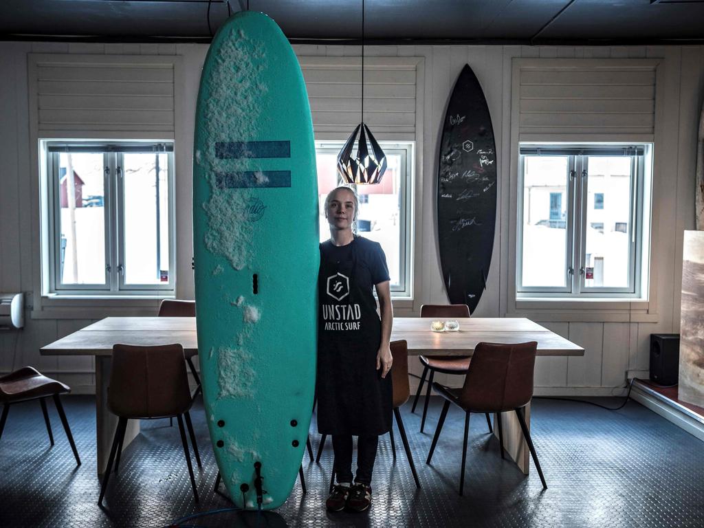 Nicole Kaminski, 27, an Australian from Sydney, poses on March 11, 2018, in Unstad, northern Norway, Lofoten islands, within Arctic Circle. Nicole Kaminski, 27, Australian, seasoner in Lofoten for a year “Surfing is just about having fun for me, I don’t take it too seriously. I don’t think I’ll ever own a short board, I will always be on a foamy because I don’t care about the performance so much. It just makes me happy being in the water. I surf a lot more here thant I did back home in Australia. You get used to the cold, just like you get used to warm water. I don’t think I’ll ever complain about cold water at home, 18 degrees is not cold. I’ll never forget Unstad when I go home one day. It’s so beautiful, there’s no other place like it.”. Picture: AFP