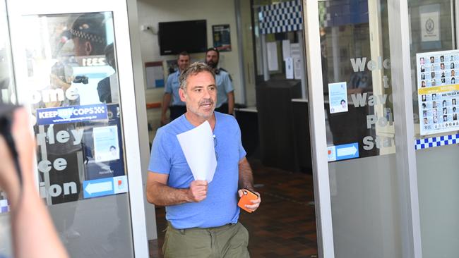 O’Keefe emerges from the police station after receiving bail. Picture: Jeremy Piper