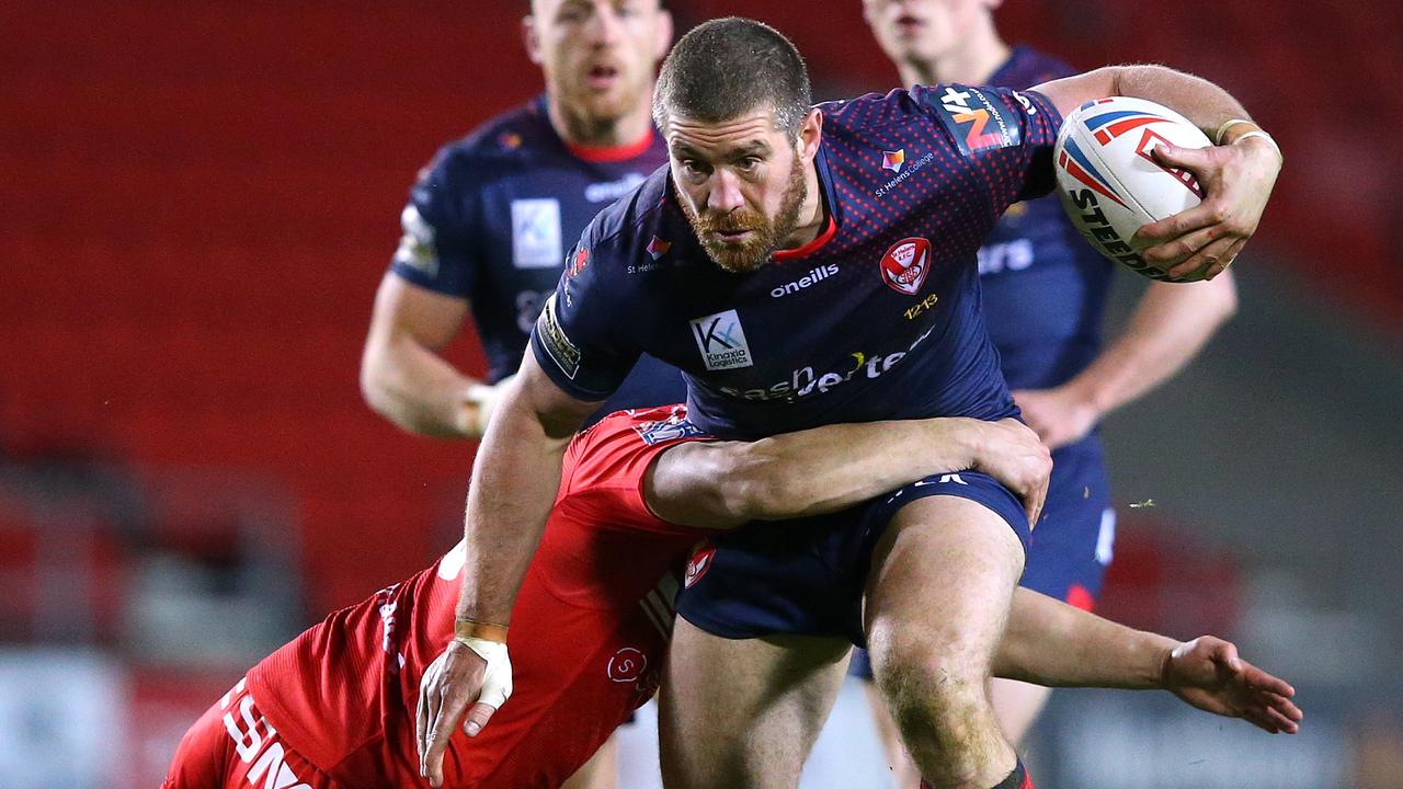 Kyle Amor of St Helens is not a fan of team songs. (Photo by Alex Livesey/Getty Images)