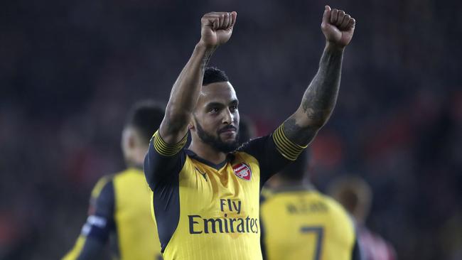 Arsenal's Theo Walcott celebrates.