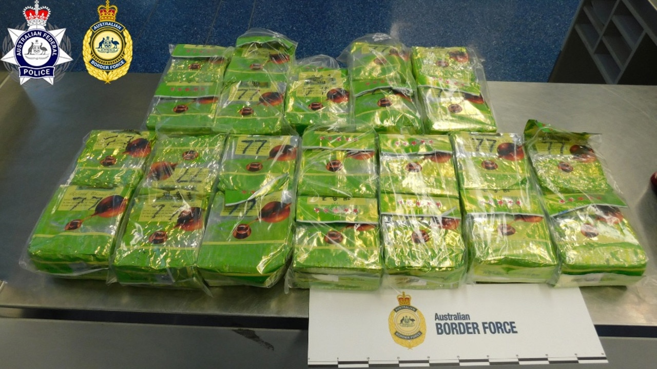 52 packages labelled as Chinese tea allegedly contained 52kg of meth. Picture: Australian Federal Police / Australian Border Force