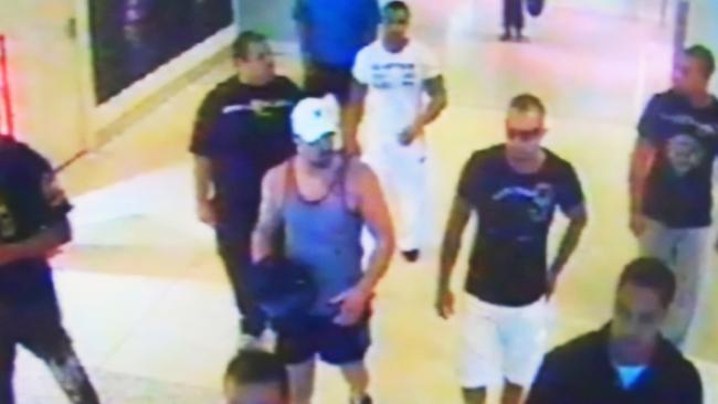 CCTV footage of gang members at Sydney Airport domestic terminal in 2009 in which Hells Angels associate Anthony Zervas was bashed and stabbed.