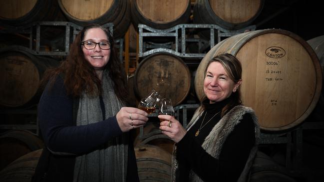 Killara Distillery owner Kristy Lark-Booth with Kate Akmentins who is executive officer of the Tasmanian Whisky and Spirits Association and organiser of Tasmanian Whisky Week. Picture: Mireille Merlet