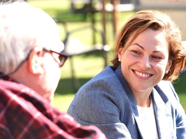 Acting Premier Jackie Trad talks about the Government's $200 million Budget boost to household concessions at Coorparoo Bowls Club on Sunday June 3, 2018. Picture: AAP/John Gass