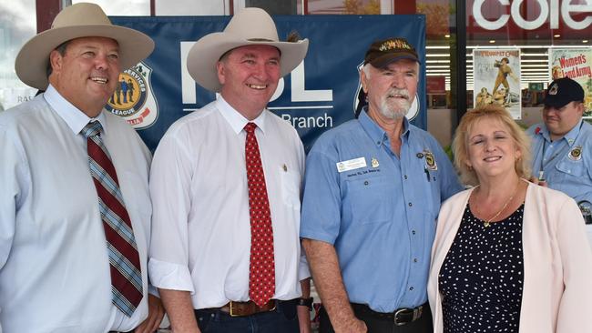 Nationals' Dawson candidate Andrew Willcox, Deputy Prime Minister Barnaby Joyce, Mackay RSL Sub-branch president Ken Higgins and Capricornia MP Michelle Landry, announcing $5m for a revived RSL in Mackay and a veterans’ wellness centre at Kinchant Waters, campaigned for through the Hub for our Heroes campaign. Wednesday, April 20, 2022. Picture: Tara Miko Picture: Tara Miko Picture: Tara Miko