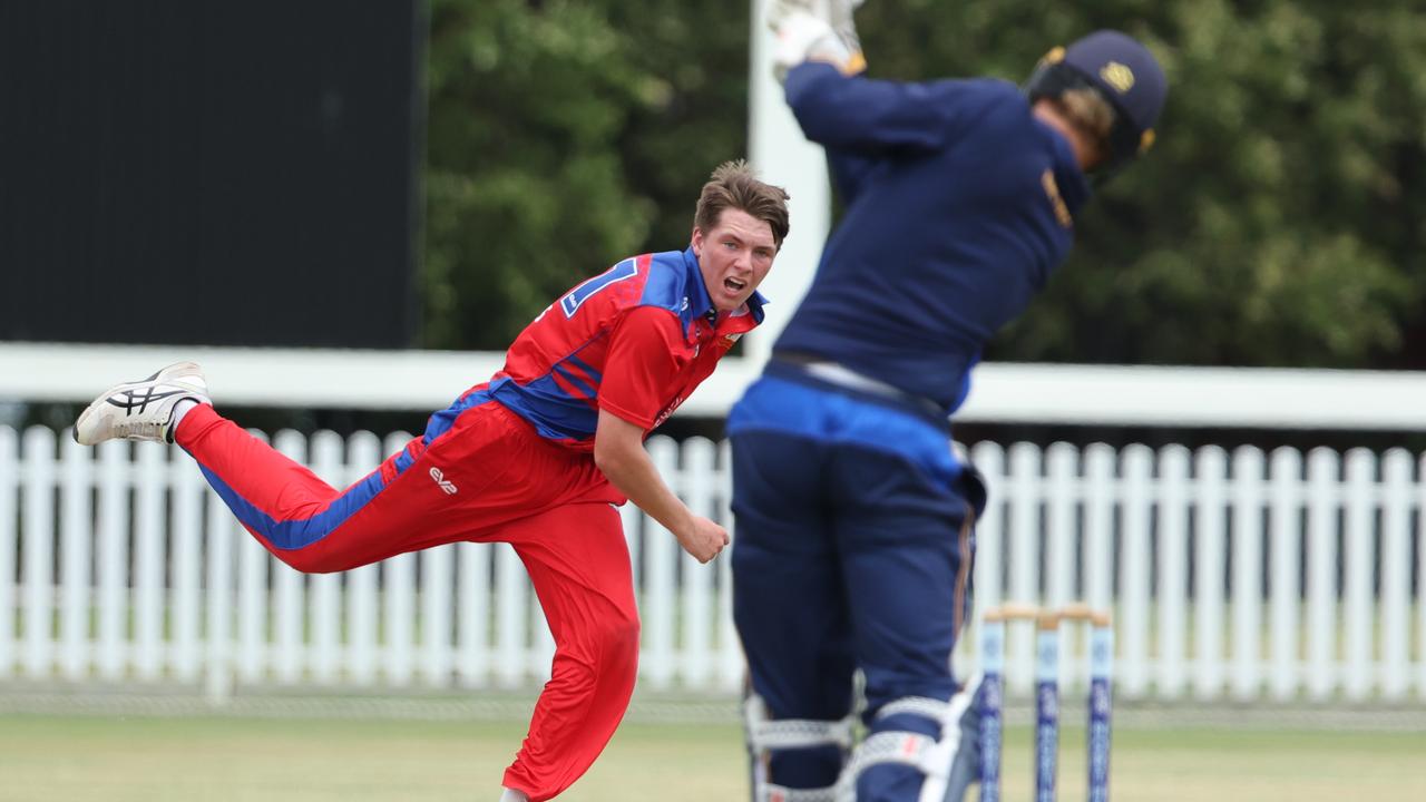 Jackson Haynes bowling for Toombul in their Under 17 cricket clash against Northern Suburbs at Ian Healy Oval on Sunday. Picture Lachie Millard