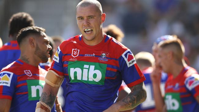 David Klemmer has a breather in the trial match against the Dragons. (Photo by Mark Kolbe/Getty Images)