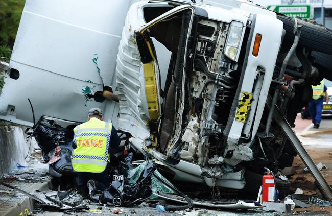 This out-of-control truck, which crashed into eight cars and injured six people in 2014, helped bring on the speed camera. Picture: Braden Fastier