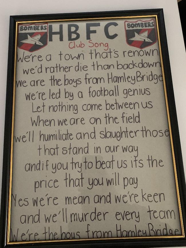 The lyrics to the Hamley Bridge Football Club's unique song. Picture: Supplied