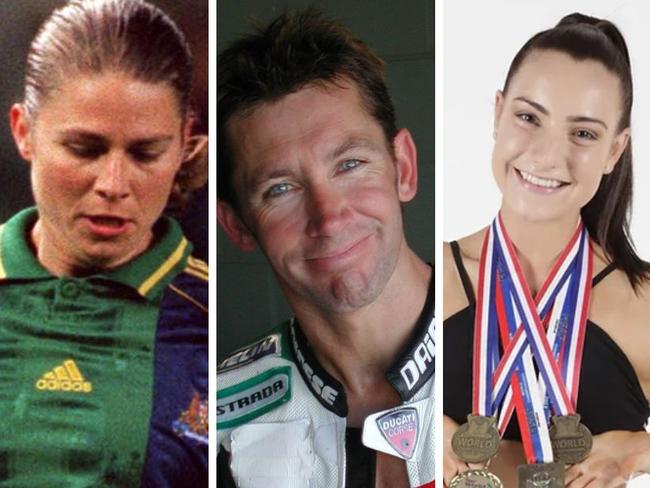 Footballer Bridgette Starr, motorsport legend Troy Bayliss and sport aerobics world champion Siennah Pirona, who have been inducted into the Hunter Region Sporting Hall of Fame. Picture: supplied