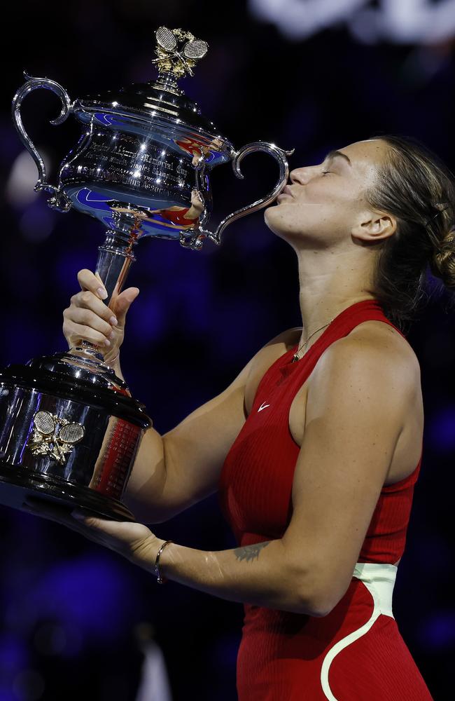 Sabalenka after winning the 2024 Australian Open. Picture: Michael Klein