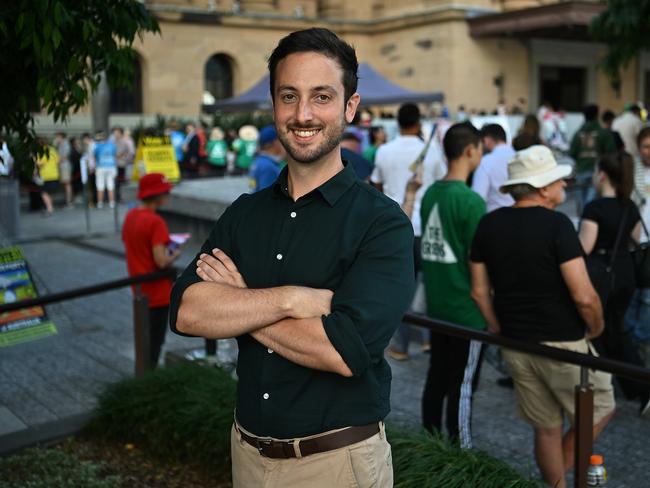 1/5/2025:  Greens MP Stephen Bates , who won the seat of Brisbane from the LNP's Trevor Evans at the 2022 federal election , at the Brisbane City Hall pre-poll voting centre, ahead of Saturday's federal election. pic: Lyndon Mechielsen/The Australian