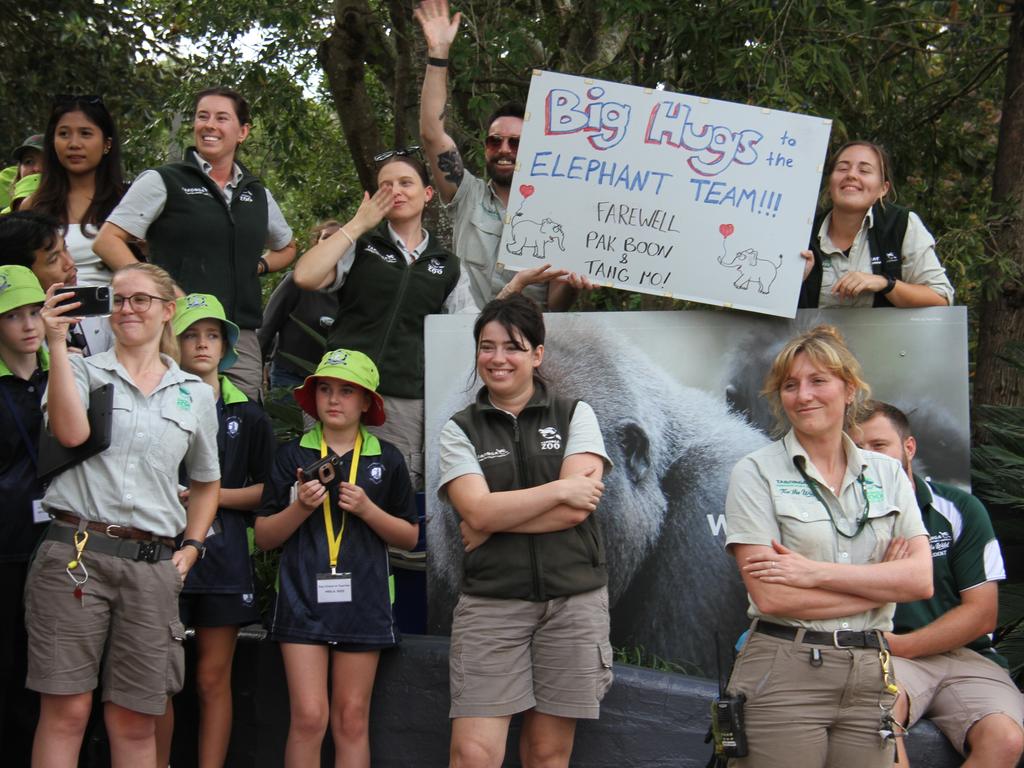Taronga Zoo Sydney’s elephant team was on hand on April 29 to wish them well as they pulled out of the zoo, leaving Taronga without elephants for the first time in over 100 years. Picture: supplied