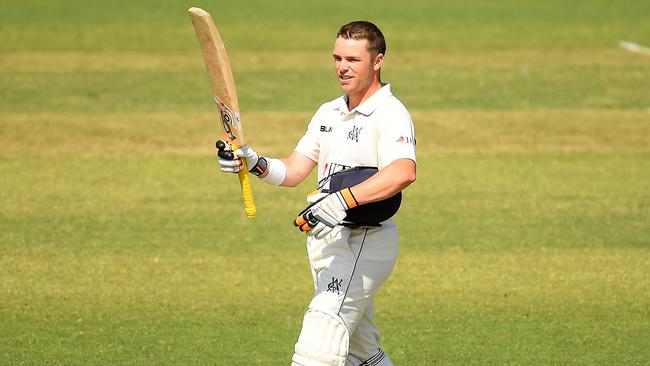 Marcus Harris celebrates bringing up his century against Queensland. Picture: Getty Images 